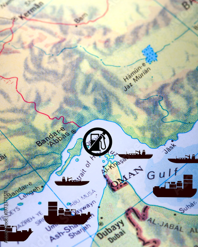 Hormuz Strait Energy Crisis, Oil Tankers, Shipping Disruption and Fuel Shortage Concept