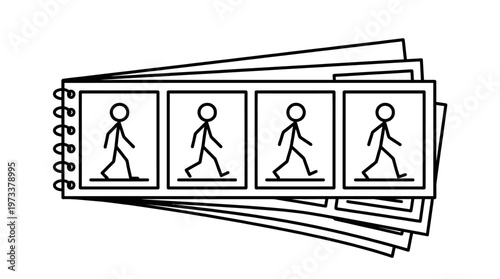 Storyboard frames with walking stick figures depicting an animation sequence on isolated white background
