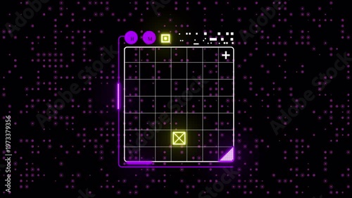 Futuristic Tic Tac Toe Game UI Animation with Neon Grid, Cyberpunk Digital Interface Loop