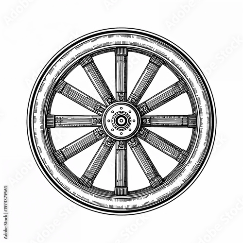 Simple Wheel Coloring Page Outline Sketch for Art and Practice
