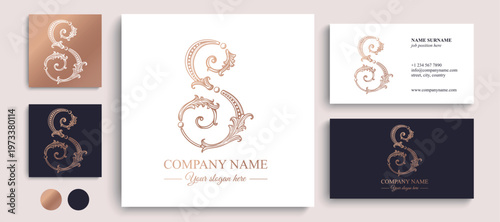 Logo monogram letter S in refined ornamental style. Clean elegant logotype for personal brand, business and corporate identity.