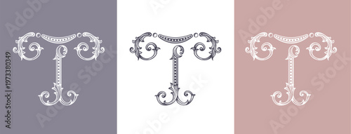 Logo monogram letter T in refined ornamental style. Clean elegant logotype for personal brand, business and corporate identity.