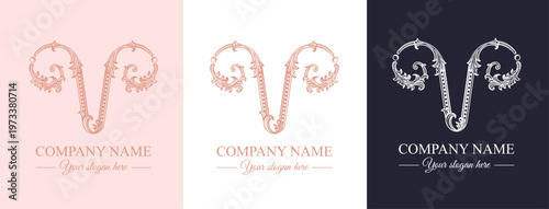 Logo monogram letter V in refined ornamental style. Clean elegant logotype for personal brand, business and corporate identity.
