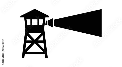 Black Watchtower With Spotlight Icon.