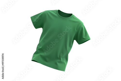 Green T-Shirt Suspended Air Dynamic Folds Isolated White Background