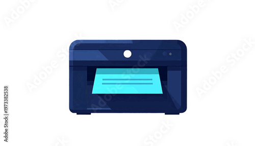 Modern printer device with paper output slot shown in minimal office equipment illustration scene vector