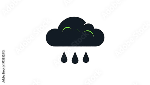Black cloud with falling raindrops icon representing rainy weather forecast condition symbol vector