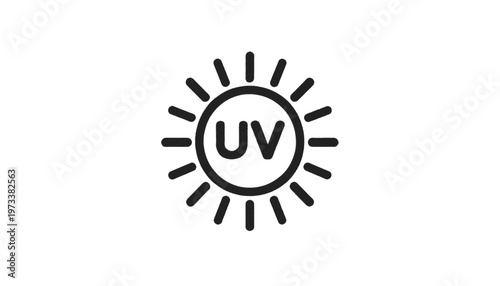 UV radiation symbol with circular rays representing ultraviolet exposure warning icon design vector
