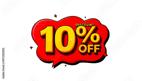 Bright discount badge showing ten percent off promotion in bold retail marketing graphic design vector