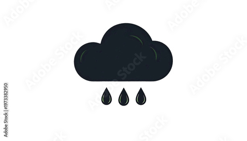 Black cloud with falling raindrops icon representing rainy weather forecast condition symbol design vector