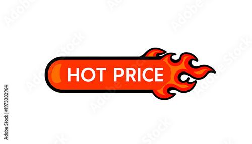 Hot price arrow label with flame shape representing urgent promotional sale marketing graphic design vector