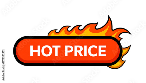 Hot price badge with flame decoration representing urgent promotional sale marketing graphic icon vector