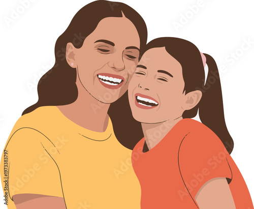 Joyful mother and daughter embracing with laughter, celebrating tender family moments and pure happiness together.