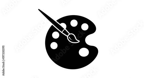 Black paint palette with brush.