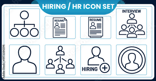 Hiring and hr icon set organizational charts resumes and personnelHiring and hr icon set organizational charts resumes and personnel