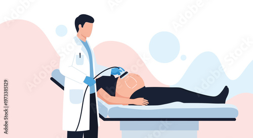 Doctor performs ultrasound on pregnant woman, medical checkup, expecting mother, healthcare concept