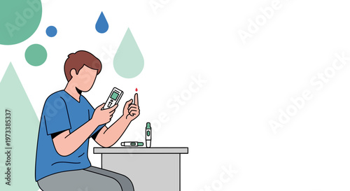 Man checking blood sugar level with glucose meter, diabetes monitoring