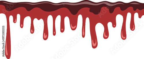 Red dripping liquid border, abstract fluid design element, graphic separator for decoration.