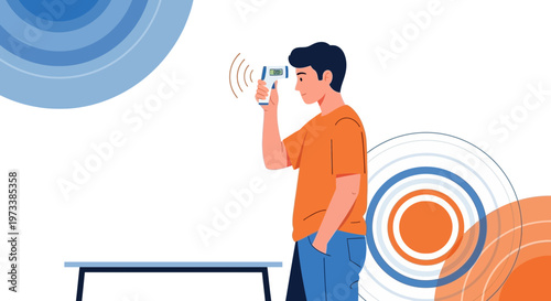 Man checking temperature with infrared thermometer, health screening, coronavirus prevention