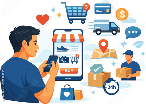 Delivery service, logistics process, teamwork collaboration, package handling, transportation icons, tracking system, planning checklist, time management, destination marking, global shipping,