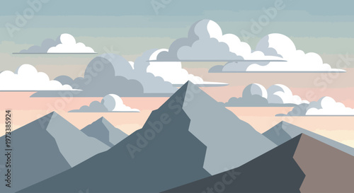 Mountain Range Landscape with Clouds.