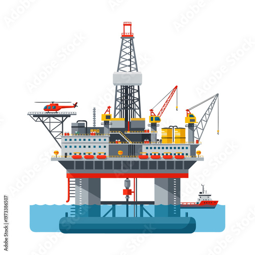 Offshore oil rig platform operating in open sea environment