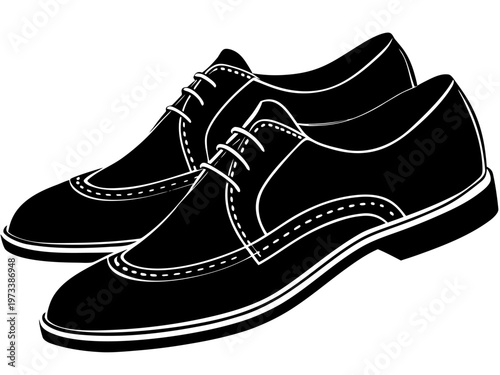Men dress shoes pair in black silhouette on white background