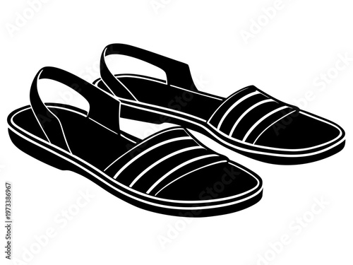 Pair of open toe sandals angled view on white background