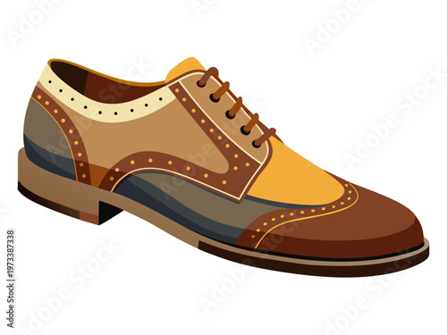 Brown oxford shoe displayed on white background studio setting