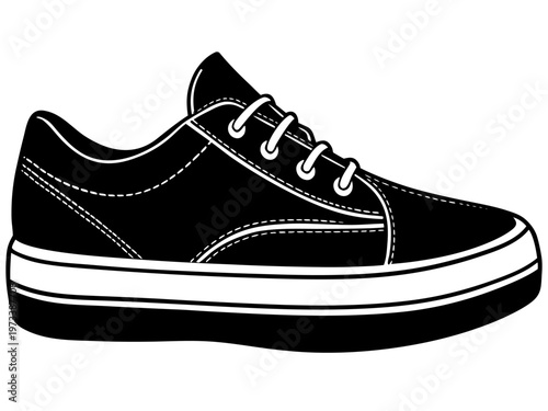 Black casual sneaker side view on white studio background