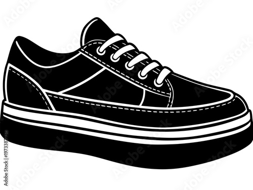 Black sneaker angled three quarter view on white background