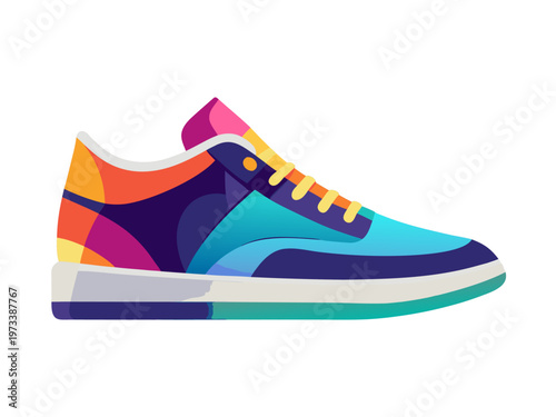 Low profile sneaker in vibrant color blocks on white studio
