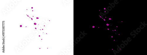 Purple Ink Droplets and Splatter Abstract Composition