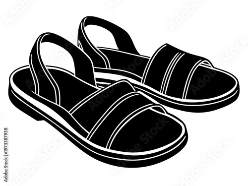 Pair of open toe sandals arranged on plain white surface