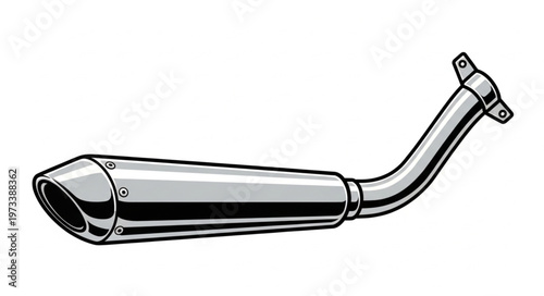 Motorcycle Exhaust System - Chrome Finish, Angled Design, and Secure Mounting.