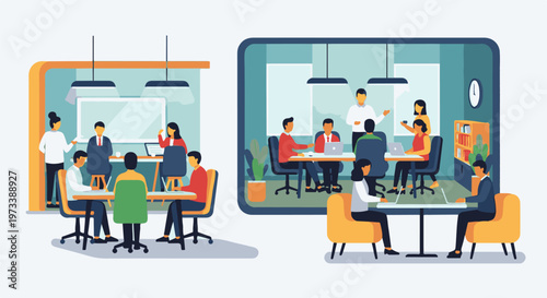 Diverse colleagues collaborate and learn in modern office spaces