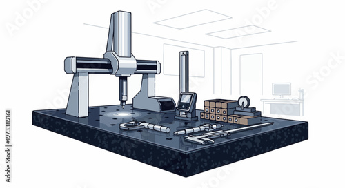 Precision measurement tools and CMM on a granite surface plate