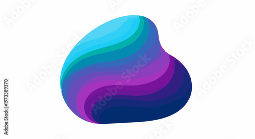 A fluid, colorful abstract shape resembling a teardrop with flowing bands of blue, green, and purple