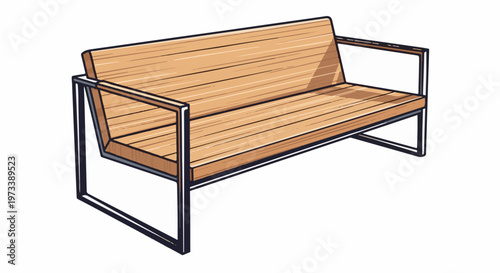 A minimalist wooden bench with a sleek metal frame, perfect for modern indoor or outdoor seating
