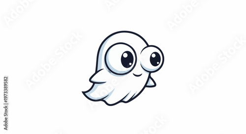 Whimsical white ghost with large, expressive eyes and a slight smile