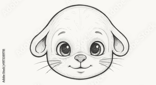 A charming sketch of a happy seal pup's face, with large, expressive eyes and a sweet smile
