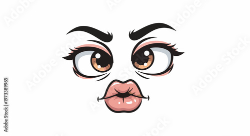 Cartoon face with large expressive eyes and pouty lips