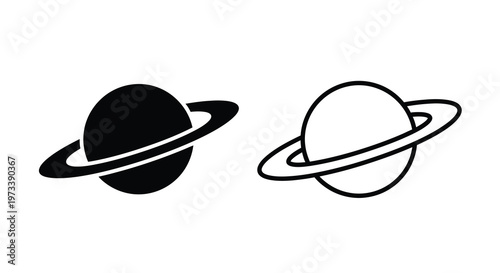 Two depictions of saturn one filled and one outlined a striking silhouette