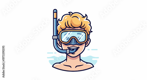 A young person with blonde hair smiles, wearing a snorkel mask, ready for water adventures