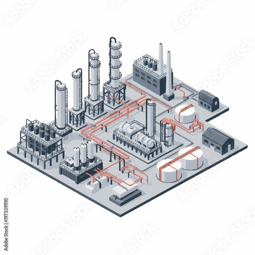 Isometric Industrial Plant Layout with Detailed Infrastructure.