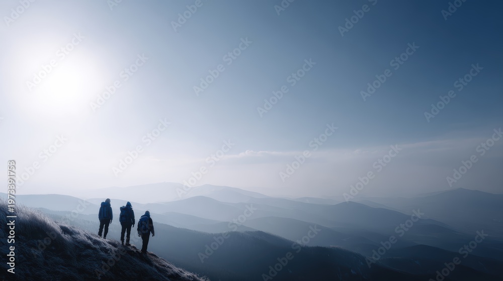 Fototapeta premium Friends hiking mountain adventure lifestyle concept