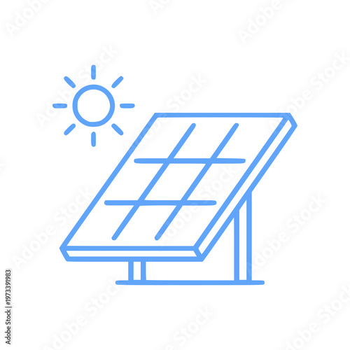 Minimal solar panel icon with simple grid and sun symbol. Clean flat SVG design ideal for renewable energy, sustainability, eco technology, and environmental graphics.