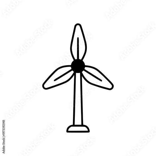 Minimal wind turbine icon with simple three blade design. Clean flat SVG vector style ideal for renewable energy, sustainability, eco technology, and environmental graphics.