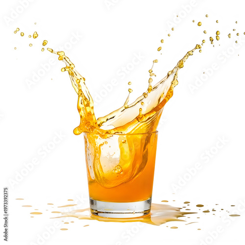 A glass of orange juice splashing isolated on white background