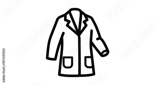 A simple black outline drawing depicts a lab coat a scientific silhouette